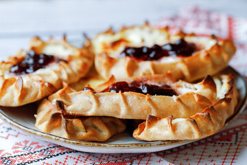 Karelian plays or Karjalanpiirakka. Traditional finnish or north russian pastry with cottage cheese...