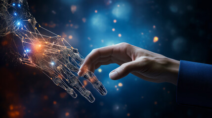 Artificial Intelligence Machine Learning Robot Hands and Human Touch