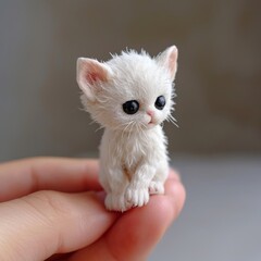 Tiny White Kitten: Adorable 3cm Miniature Feline.
