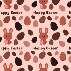 seamless pattern Happy Easter. Chocolate bunny with eggs. Vector flat illustration