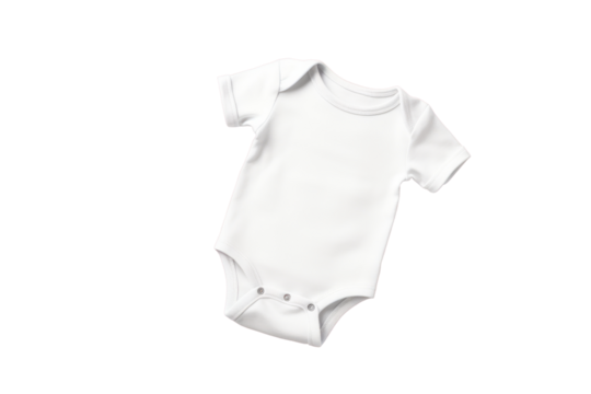 White baby onesie isolated over black background. Good for insert your design White new baby bodysuit . Closeup. Empty place for text or logo on apparel. See Less