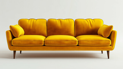 Luxurious yellow sofa in Modern Living Space on an empty white background
