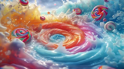 Fotobehang A tempting swirl of candy pieces being drawn into a sugary whirlpool © pprothien