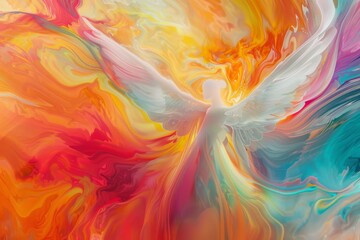 The ethereal serenity of an abstract angel emerging from vibrant hues