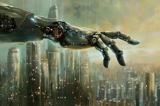 Illustrate a dystopian future where biotechnology has become the norm blurring the line between man and machine