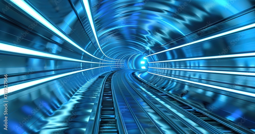 Poster futuristic digital tunnel: a vibrant journey through cyberspace illuminated by dynamic light pattern