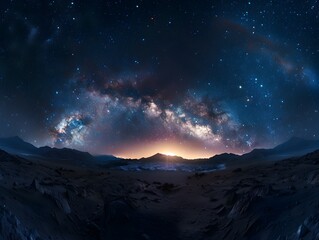 Dreamlike Space Night Landscape with Milky Way and Stars