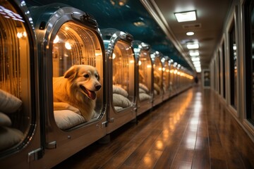 Dog Boarding Facility: Provides a safe and comfortable environment for dogs to stay overnight or for extended periods when their owners are away. - obrazy, fototapety, plakaty