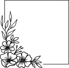 Simple Floral frame with hand drawn leaves and flowers