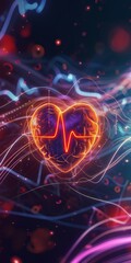 Heartbeat Rhythm Hologram and Heart Icon Background created with Generative AI Technology