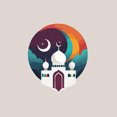 illustration of a mosque, ramadan style