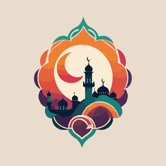 illustration of a mosque, ramadan style