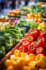 Fresh, Colorful Vegetable Market: A Vibrant Medley of Organic, Healthy, and Colorful Vegetables on Display in a Farmer's Stall