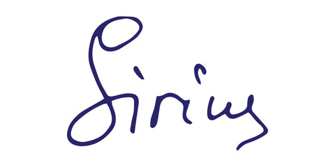 Fake signature hand drawn sample own autograph. Fictitious handwritten signature. Blue ink color. Scribble for sample contracts documents certificates or letters. Vector illustration.