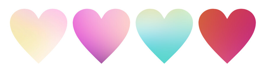 Set of multicolored gradient heart on transparent background. PNG