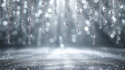 Elegant silver background with crystal beads and sparkles