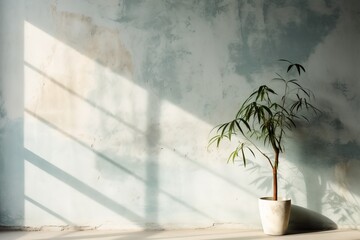 Sunlight shining through a window onto a potted plant