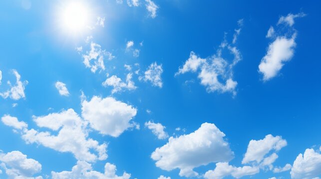 Blue sky with white clouds and bright sun