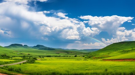 Fototapeta premium A verdant valley with a rainbow