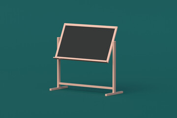 Flipping blank blackboard. Chalkboard on green background. School equipment. Accessories for education. 3d render