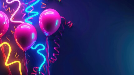 Neon birthday party background with copy space.