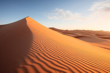 Fototapeta na wymiar Serenity in the Sands: A Tranquil Desert Landscape Basks in the Warmth of a Lonely African Sunset
