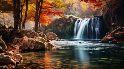  View of the waterfall in autumn.