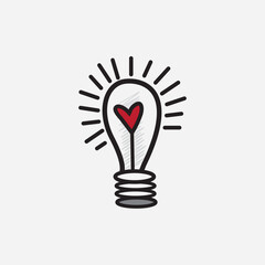 Light bulb with power love icon logo emblem. Creative attraction symbol logotype template concept.