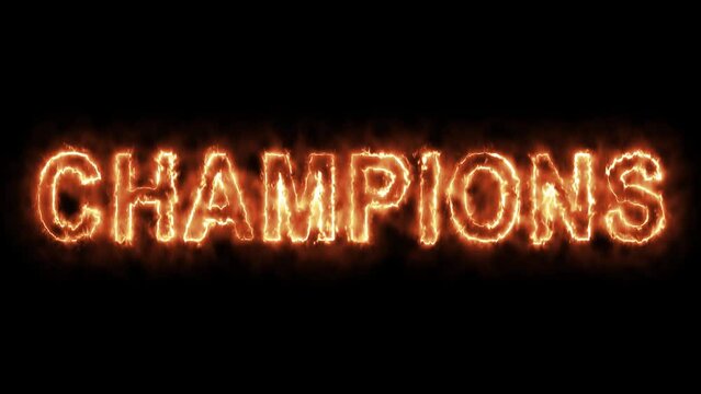 Winner, Champions, 1st place text on fire text animation background 4k footage.