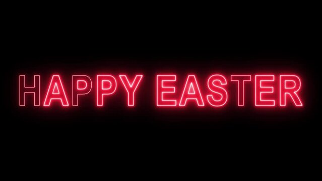 Happy Easter. Neon line Easter eggs icon isolated on black background. Colorful easter text. 4K Video motion graphic animation. 
