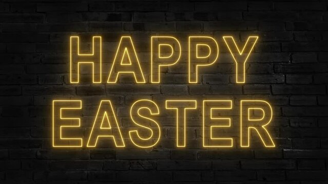 Happy Easter. Neon line Easter eggs icon isolated on black background. Colorful easter text. 4K Video motion graphic animation. 