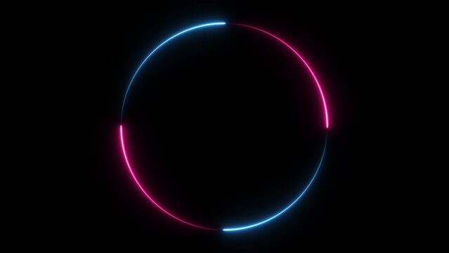 Loop spectrum, fluorescent fluorescent ultraviolet animation, neon lines, abstract background with circular pattern, neon box, LED screen and projection mapping. 4K.