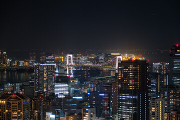 東京都 麻布台ヒルズから見る夜の東京、レインボーブリッジ方面