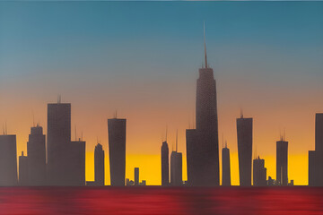 Cyberpunk silhouette of a city, skyline of cityscape