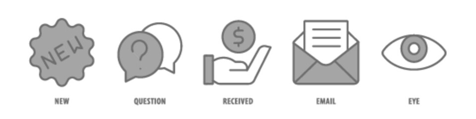 Eye, Email, Received, Question, New editable stroke outline icons set isolated on white background flat vector illustration.