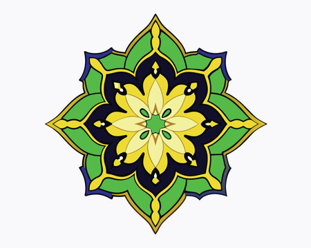 Mandala Pattern Designs, floral mandal indian style, colored and outlined vector illustration on white, generative ai