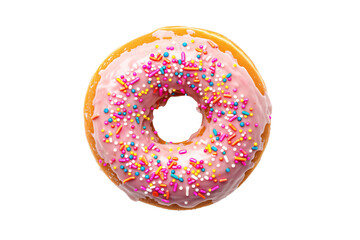 Pink frosted donut on white background