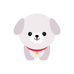 Cute dog vector portrait. Cartoon cutie dog or puppy character design with flat color. Funny pet animal isolated on white background. Brown, white, gray, small, little kids toy. Stickers, wall art