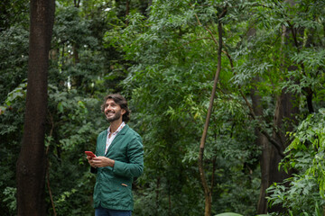 View of a young man with smartphone