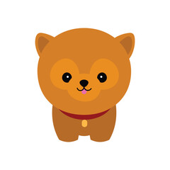 Cute dog vector portrait. Cartoon cutie dog or puppy character design with flat color. Funny pet animal isolated on white background. Brown, white, gray, small, little kids toy. Stickers, wall art