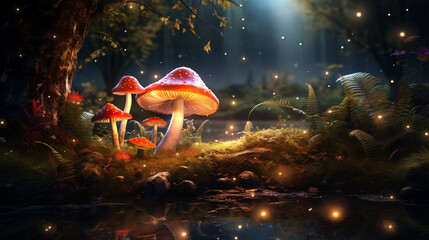 Magical mushroom in fantasy enchanted fairy tale