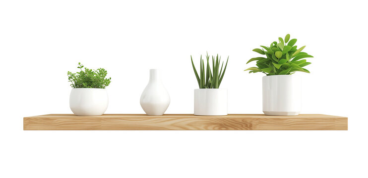 floating wall wooden shelf, isolated on a transparent background