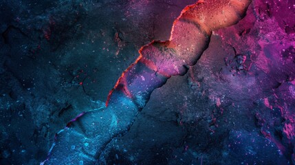 Crack in the Concrete in the Style of Diamond Hypercolorful Dreamscapes Glass Fragments Bioluminescence Art Background created with Generative AI Technology - obrazy, fototapety, plakaty