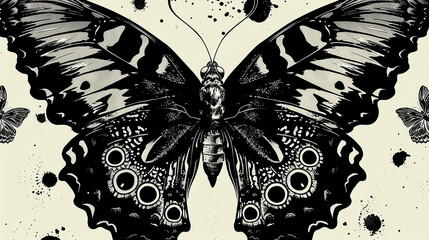 borboleta preto e branco padrão preto e branco - obrazy, fototapety, plakaty