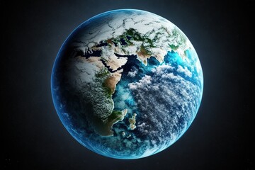 Planet Earth globe. Aerial view of blue planet from space
