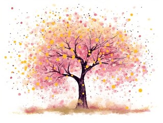 Blooming cherry tree illustration