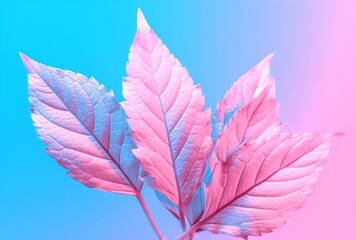 Colorful leaves background, neon blue and pink abstract leaves