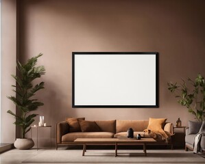 Mockup of  picture frames on minimal, stylish room with soft daylight generative ai  art