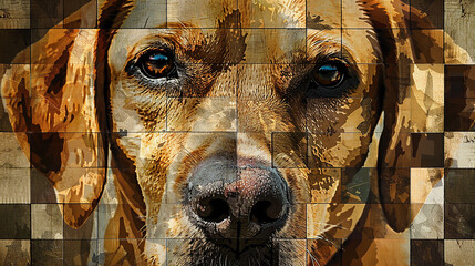modelo de amantes de cachorro com rosto em quadrados - obrazy, fototapety, plakaty