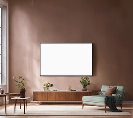 Mockup of  picture frames on minimal, stylish room with soft daylight generative ai  art